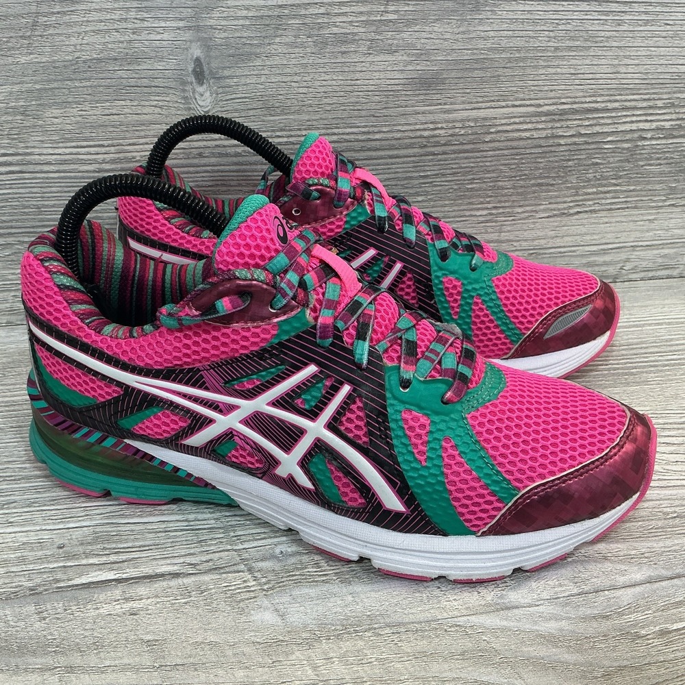 Asics Gel Preleus Womens Running Shoes Sneakers Size 8 Hot Pink Aqua Green T480N